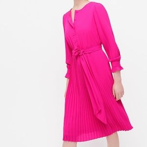 SOLD - JCREW Flamingo Pink Tie-front Pleated Dress